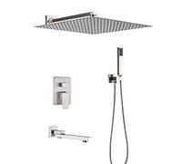 Wmmner Bath Mixer Tap Shower Mixer Set with 8-12 inch Square Shower Head and Handheld Bathroom Rainfall Wall Mounted Shower Faucet Contain Shower Faucet Mixer Valve and Trim Kit,2 Ways 16Inch/3 Ways 1