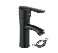 Wmmner Bathroom Basin Sink Bathroom Faucet Deck Mounted Cold Basin Mixer Taps Black Lavatory Sink Tap Faucets/B Black and Hose/G1/2_Abs Plastic