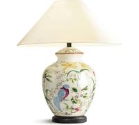 Wmmner Bird and Flower Ceramic Table Lamp American Ginger Jar Table Lamp Fabric Lampshade Nightstand Lamp, Light
