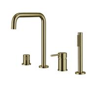 Wmmner Black 4-Hole Bath-Shower Faucet Mixer Single Lever Shower Control Handheld Showerhead for Bathtubs Modern Bathroom Water Tap Fixture/Brushed Gold