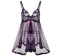 Wmmner Black Lingerie Set with Garter Belt and G-Stuk 8-22 Lingerie Set hot Chemise Nightwear Perspective Lingerie Mini Dress Free Size Lingerie Body Suits/6-Purple/4Xl