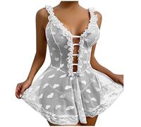 Wmmner Black Lingerie Set with Garter Belt and G-Stuk 8-22 Lingerie Set hot Chemise Nightwear Perspective Lingerie Mini Dress Free Size Lingerie Body Suits/8-White/Xl