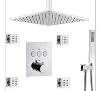 Wmmner Brass Chrome 10-12Inch Ceiling Rain Shower with 4 Pcs Body Spray Jets and Handheldtatic Mixer Bathroom Shower Set,12 inch/1/10 inch