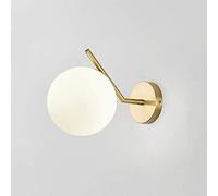 Wmmner Brass Wall Sconce with White Glass Globe Shade - Geometric Copper Wall Light for Living Room Bedroom and Corridor,