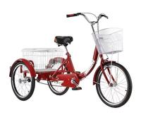 Wmmner Cargo Bike with Large Steel Basket,Rickshaw Tricycles with Pedals,Height Adjustable Saddle and Handlebar,Cruiser Trike,3 Wheels Bicycle/Red