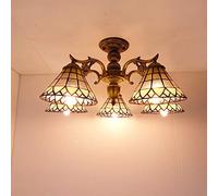 Wmmner Ceiling Light, 3 Light,5 Light,Vintage Stained Glass Flush Mount Ceiling Lamp, Retro Decoration Hanging Light for Living Room Bedroom Dining Room [Energy Class a ++],1