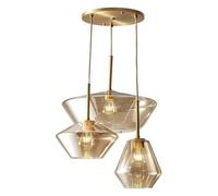 Wmmner Chandelier 4 Lights Light Smoke Grey Glass Semi Flush Mount Hanging Ceiling Lamp DIY Cluster Chandeliers with Led Chip Bulb for Island Bar Kitchen Hallway Living Room Farmhouse (Color : Gold-/