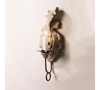 Wmmner Chandelier Ceiling Light French Country Indoor Candlestick Candle Style Rustic Wall Lights for Living Room Distressed Antique White Wood Wall Mounted Lamp for Bedroom Bedside Hallw/Gray Arm