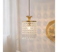 Wmmner Chandelier, Idyllic Crystal Light 1-Light Brass Suspended Chandelier Modern Bedside Adjustable Lighting Fixture Minimalist Indoor Home Decor Ceiling Hanging Lamp H8.67In Led(Rojo)/Clear