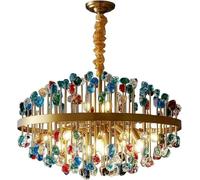 Wmmner Chandelier Led Postmodern Colorful Crystal Ball Gold Iron Round Ceiling Hanging Light Suspension Luminaire Compatible with Foyer/Round 80Cm/Cold White