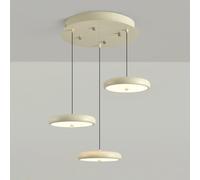 Wmmner Chandeliers Modern Led Round Light Cream Style Iron Hanging Lighting Fixture, 50W 3 Color Adjustable Island Light for Kitchen, Acrylic Shade Metal Ceiling Light(Noir,Round)/Beige/Round