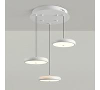 Wmmner Chandeliers Modern Led Round Light Cream Style Iron Hanging Lighting Fixture, 50W 3 Color Adjustable Island Light for Kitchen, Acrylic Shade Metal Ceiling Light(Noir,Round)/Blanc/Round