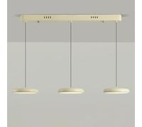 Wmmner Chandeliers Modern Led Round Light Cream Style Iron Hanging Lighting Fixture, 50W 3 Color Adjustable Island Light for Kitchen, Acrylic Shade Metal Ceiling Light(Blanc,Long)/Beige/Long