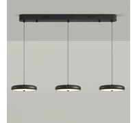 Wmmner Chandeliers Modern Led Round Light Cream Style Iron Hanging Lighting Fixture, 50W 3 Color Adjustable Island Light for Kitchen, Acrylic Shade Metal Ceiling Light(Blanc,Long)/Noir/Long