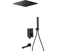 Wmmner Concealed Black with Hose 12 Rain Shower Mixer Set, Rainfall Showers Head Square Copper for Bathroom-A_12 in/B/10 in