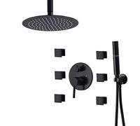Wmmner Concealed Rainfall Shower System, Bathroom Shower Faucets Rainfall with 6 Pcs Rotate Massage Beam Shower Faucet Ceiling Mount 10" Ceiling Shower Head with Hand Shower and 1.5M Shower Hose Decor