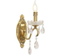Wmmner Copper Sconces Home Decoration French Country Wall Lights for Living Room Vintage Candle Wall Sconces with Crystals 2-Lights Gold Bedside Wall Lamp Hardwired,1 Light-A