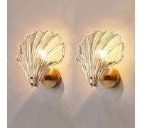 Wmmner Creativity Iron Art Wall Light Champagne Gold Glass Lampshade Crystal Iron Art Wall Lamp Atmosphere Bedside Bedroom Living Room Shell Wall, Light