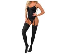 Wmmner Crotchless Lingerie for Women hot One Piece Romper Ladies Sex Front Cut Out Lace See through Lingerie Sets for Women Uk Black Fishnet/Black #4/L