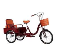 Wmmner Cruiser Trike with Back Cargo Cabin,Rickshaw Tricycle with Pedals for Senior and Adult,3 Wheels Bicycle with Foldable Back Seat,Mobility Trike,Hydraulic Front Fork/Wine Red/20Inch