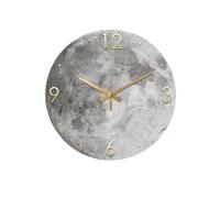 Wmmner Decorative Round Moon Surface Wall Clock W/Led Light Modern Minimalist Sandstone Wall Lamp Clock Glowing in Thek for Living Room Dining Room