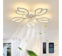 Wmmner Design Ceiling Fans with Lights and Remote Control, Led Dimmable Quiet Ceiling Fans with Lamps, Reversible 6 Speed Timer Flower Chandeliers Ceiling Light for Bedroom-Black/White/a