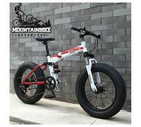 Wmmner Dual-Federung Mountainbike 20 Zoll Für Mädchen, Frauen Fat Tire Faltbares Mountainbike Mit Mechanischen Scheibenbremsen, Kohlenstoffstahlrahmen Und Verstellbarem Sitz, Weiß, 21 Geschwindigkeite