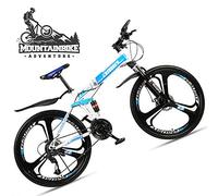 Wmmner Dual-Suspension Foldable Mountain Bike 26 inch for Adult Men and Women, Boy Girl Off-Road Mountain Bicycle with Disc Brake, High Carbon Steel Frame & Adjustable Seat,6 Spoke Yellow,27 Speed/3 S