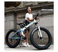 Wmmner Dual Suspension Mountain Bike with Fat Tire for Men Women, Adults Foldable Mountain Bicycle, Mechanical Disc Brakes & High Carbon Steel Frame, Adjustable Seat,Blue,26 inch 7 Speed