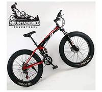 Wmmner Dual Suspension Mountain Bike with Fat Tire for Men Women, Adults Foldable Mountain Bicycle, Mechanical Disc Brakes & High Carbon Steel Frame, Adjustable Seat,Red,24 inch 24 Speed/Black/24 inch