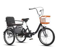 Wmmner Elderly Rickshaw Tricycles,Adult Cruiser Trike,Ride-On Tricycles with Pedals,Double Cdrive,Dual Brakes,Folding 3 Wheels Bicycle,Tandem Trike with Back Seat,Shock Absorb Front Fork/Black