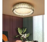 Wmmner European Bedroom Crystal Ceiling Lamp Led Modern Semi Flush Mount Ceiling Lights Simple Dining Room Decorative Lighting Round Light, (Smoke Grey 40Cm)/Clear/30Cm