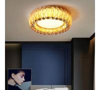 Wmmner European Bedroom Crystal Ceiling Lamp Led Modern Semi Flush Mount Ceiling Lights Simple Dining Room Decorative Lighting Round Light, (Smoke Grey 40Cm)/Amber/40Cm