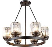 Wmmner European Style Crystal Chandelier Modern Minimalist Living Room Metal Ceiling Lamp Retro Bedroom Dining Room 6 Head Round Chandelier Wrought Iron Lamps