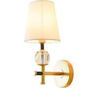 Wmmner European Wall Light Gold American Modern Simple Wall Lights Cloth Art Lampshade Wall Lighting Copper Crystal Decoration E14 Base Indoor