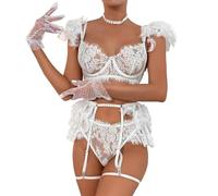 Wmmner Evoucher Lingerie Sets for Women UK hot Women's Fishnet Chemise Babydoll Bodysuit hot Red Lingerie Set One Piece Romper Ladies Sex Front Cut Out Lace See Through/White-C/L