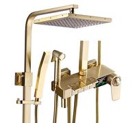 Wmmner Exposed Shower Faucet Set Brushed Gold, Digital Display Constant Temperature Shower System, Wall Mounted Bathtub Faucet Set, Bathroom Mixer Tap