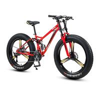 Wmmner Fat Tire Bike for Men Women, 26-Inch Wheels, 4-Inch Wide Knobby Tires 7/21/24/27/30 Speed Beach Snow Mountain Bicycle, Dual-Suspension & Dual Disc Brake,Red 3 Spoke,30 Speed