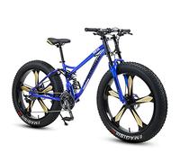 Wmmner Fat Tire Bike for Men Women, 26-Inch Wheels, 4-Inch Wide Knobby Tires 7/21/24/27/30 Speed Beach Snow Mountain Bicycle, Dual-Suspension & Dual Disc Brake,Blue 5 Spoke,21 Speed