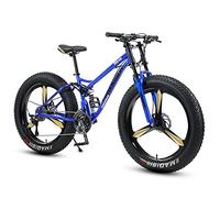 Wmmner Fat Tire Bike for Men Women, 26-Inch Wheels, 4-Inch Wide Knobby Tires 7/21/24/27/30 Speed Beach Snow Mountain Bicycle, Dual-Suspension & Dual Disc Brake,Blue 3 Spoke,30 Speed