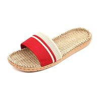 Wmmner Flip Flops,Summer Linen Slippers, Open Toe Flip Flops Stripe Non-Slip Home House Indoor Comfy, Beach Shoes Outdoor Bathroom Shower Casual Linen/Red/37 38