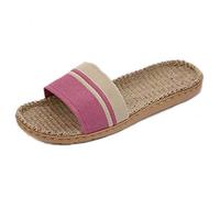 Wmmner Flip Flops,Summer Linen Slippers, Open Toe Flip Flops Stripe Non-Slip Home House Indoor Comfy, Beach Shoes Outdoor Bathroom Shower Casual Linen/Pink/37 38