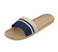 Wmmner Flip Flops,Summer Linen Slippers, Open Toe Flip Flops Stripe Non-Slip Home House Indoor Comfy, Beach Shoes Outdoor Bathroom Shower Casual Linen/Blue/40 41
