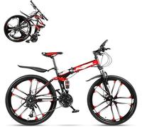 Wmmner Folding Adult Bicycle, 24-Inch Hydraulic Shock Off-Road Racing, Lockable U-Shaped Fork, Double Shock Absorption, 21/24/27/30 Speed, Gift Included/Red/27