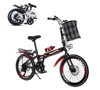 Wmmner Folding Adult Bicycle, Ultra-Light Portable 20-Inch Variable Speed Student Mini Bike, Front and Rear Double Disc Brake 6-Speed Seat Adjustable/Red