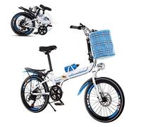 Wmmner Folding Adult Bicycle, Ultra-Light Portable 20-Inch Variable Speed Student Mini Bike, Front and Rear Double Disc Brake 6-Speed Seat Adjustable/Blue
