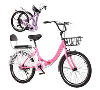 Wmmner Folding Bike Folding Bike for Adult, 7-Speed Folding Bicycle High-Carbon Steel Foldable Bicycle Adjustable Height, Folding Mountain Bikes for Men Women (Pink, 26In)