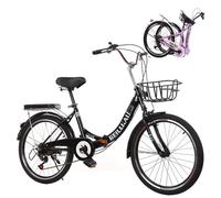 Wmmner Folding Bike, High Carbon Steel Lightweight Foldable Bicycle Adjustable Height, 7 Speed, Premium Mountain Bikes Retro for Adult Ladies Men (Black, 24In)