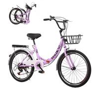 Wmmner Folding Bike, High Carbon Steel Lightweight Foldable Bicycle Adjustable Height, 7 Speed, Premium Mountain Bikes Retro for Adult Ladies Men (Purple, 26In)