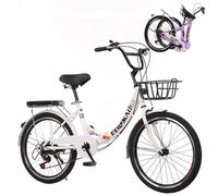 Wmmner Folding Bike, High Carbon Steel Lightweight Foldable Bicycle Adjustable Height, 7 Speed, Premium Mountain Bikes Retro for Adult Ladies Men (White, 26In)